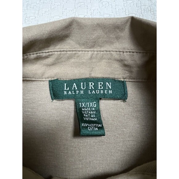 Lauren Ralph Lauren Safari Shirt 3/4 Sleeves Gold Buttons | Tan | Womens Size 1x - Picture 6 of 11